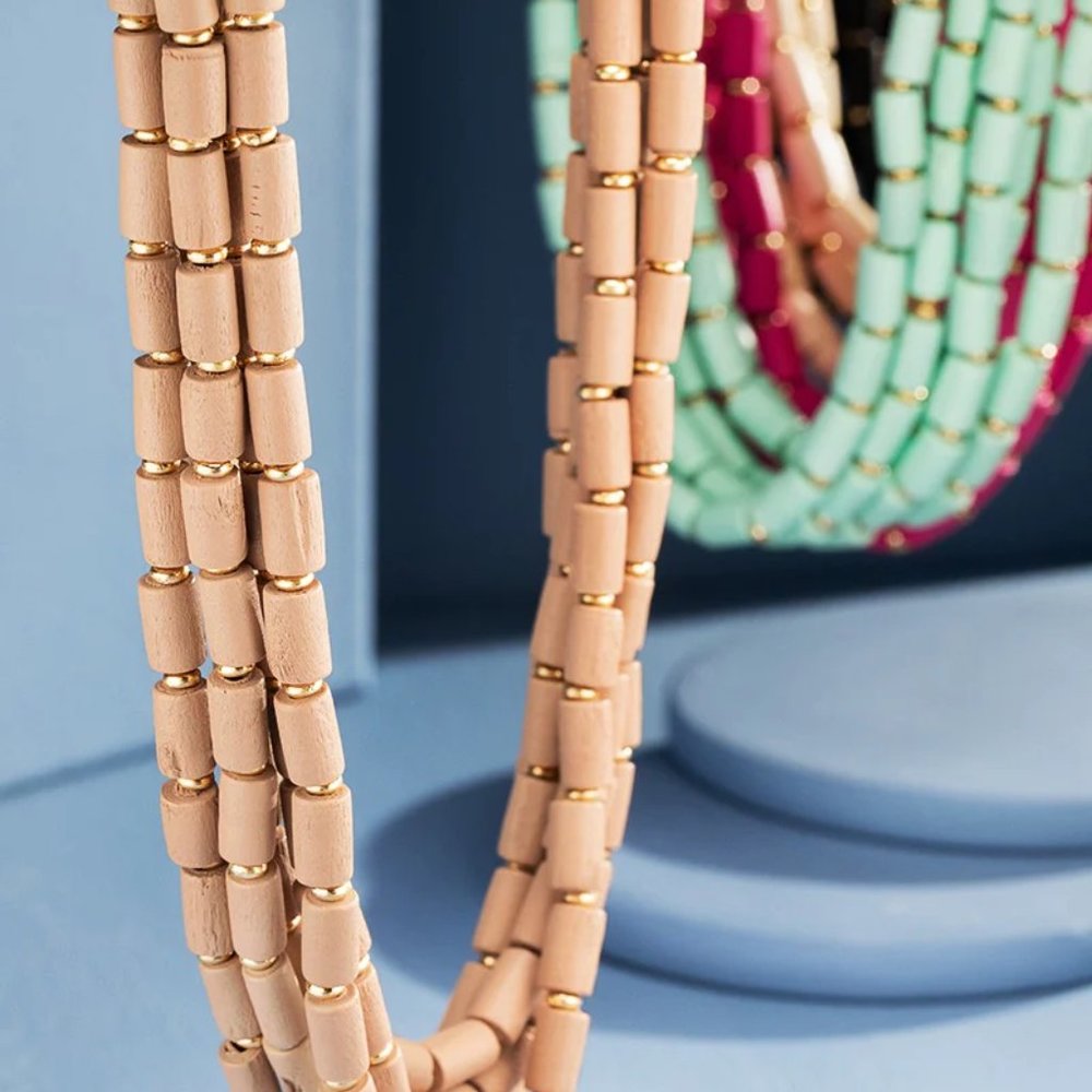 Bohemian Layered Wood Bead Statement Necklace - Picture 3 of 5